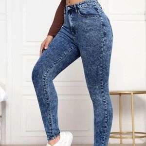 SHEIN Denim High Rise Waist Jeans Stretch 5 Pockets Blue Pants Size 12 XL NWOT